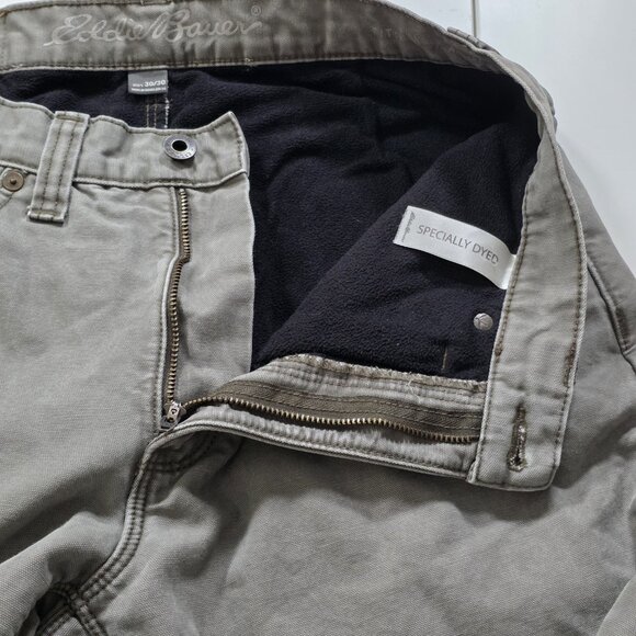 Eddie Bauer Fleece Lined Pants Mens 30x30 (28) Gray Twill Cotton Straight Tech - Picture 13 of 16